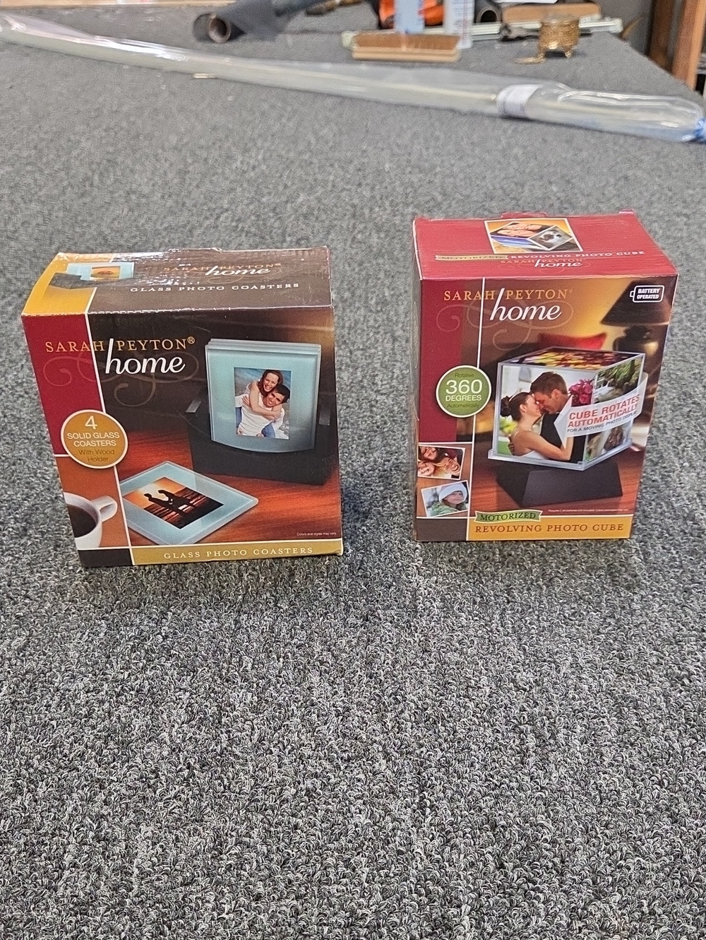 Sarah Peyton Home Motorized Revolving Photo Cube & Glass Coasters